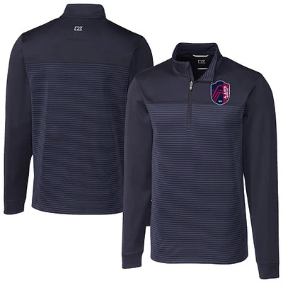 Men's Cutter & Buck Navy St. Louis City SC Big Tall Traverse Stretch Eco Stripe Quarter-Zip Pullover