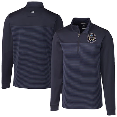 Men's Cutter & Buck Navy Philadelphia Union Big Tall Traverse Stretch Eco Stripe Quarter-Zip Pullover
