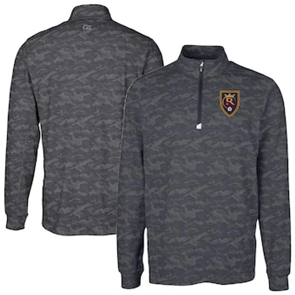 Men's Cutter & Buck Black Real Salt Lake Big Tall Traverse Stretch Eco Camo Print Quarter-Zip Pullover Top