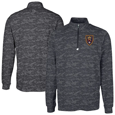 Men's Cutter & Buck Black Real Salt Lake Big Tall Traverse Stretch Eco Camo Print Quarter-Zip Pullover Top