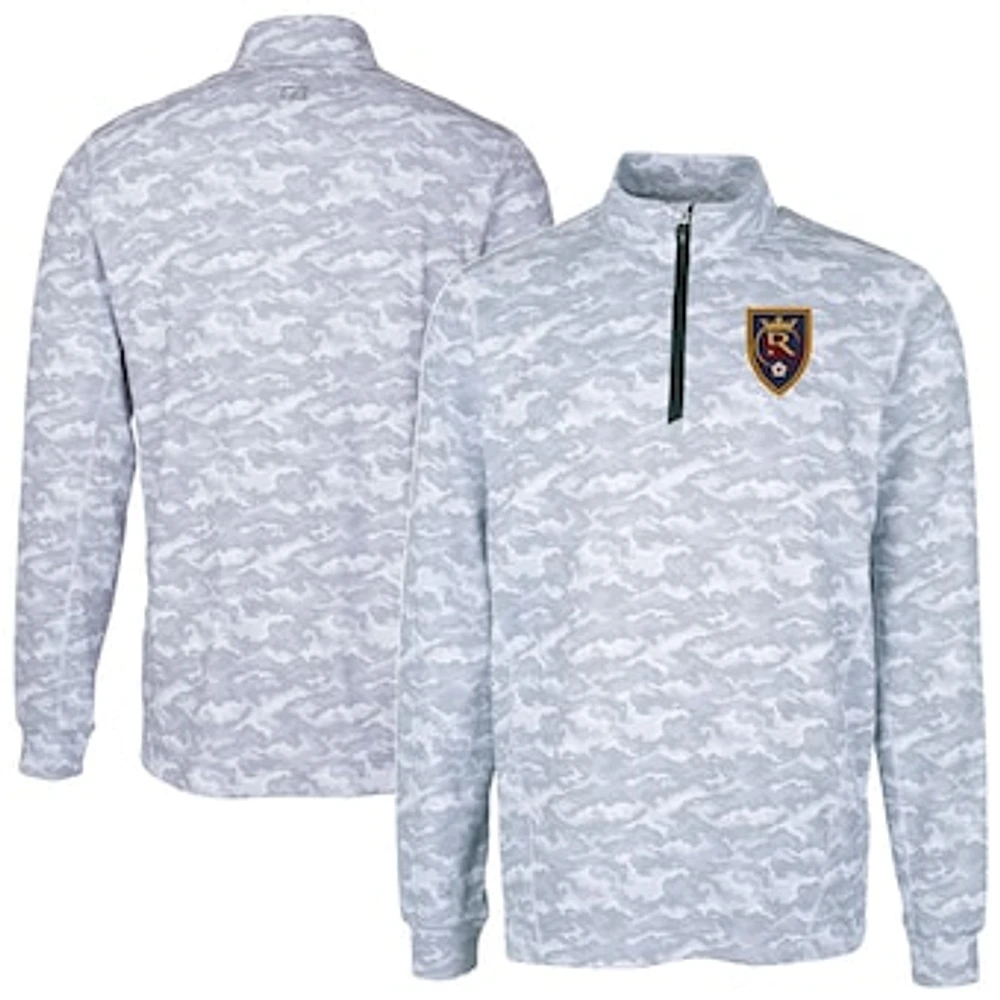 Men's Cutter & Buck Charcoal Real Salt Lake Big Tall Traverse Stretch Eco Camo Print Quarter-Zip Pullover Top