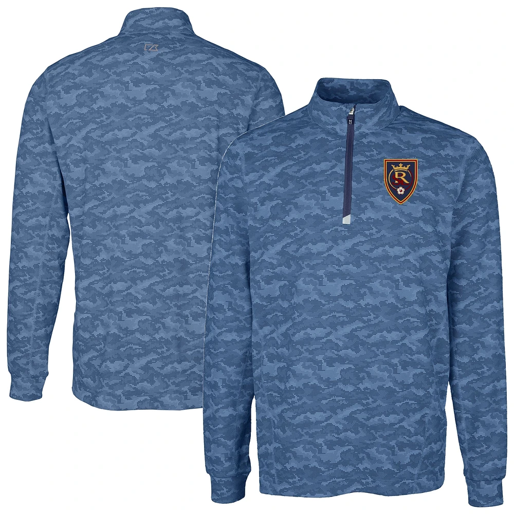 Men's Cutter & Buck Navy Real Salt Lake Big Tall Traverse Stretch Eco Camo Print Quarter-Zip Pullover Top
