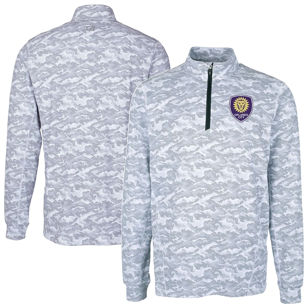 Men's Cutter & Buck Charcoal Orlando City SC Big Tall Traverse Stretch Eco Camo Print Quarter-Zip Pullover Top