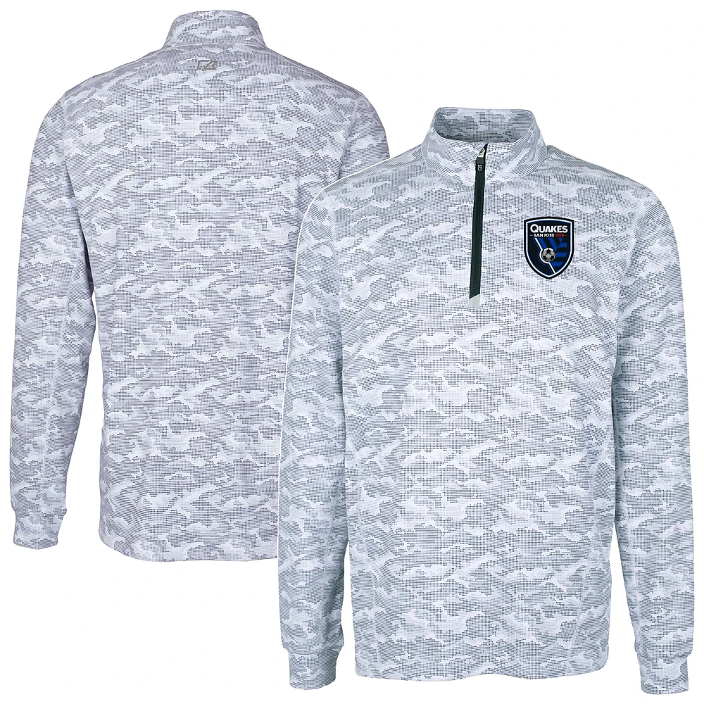 Men's Cutter & Buck Charcoal San Jose Earthquakes Big Tall Traverse Stretch Eco Camo Print Quarter-Zip Pullover Top