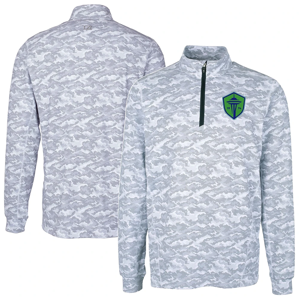 Men's Cutter & Buck Charcoal Seattle Sounders FC Big Tall Traverse Stretch Eco Camo Print Quarter-Zip Pullover Top