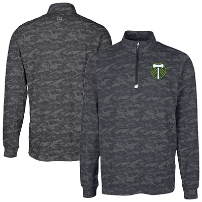 Men's Cutter & Buck Black Portland Timbers Big Tall Traverse Stretch Eco Camo Print Quarter-Zip Pullover Top