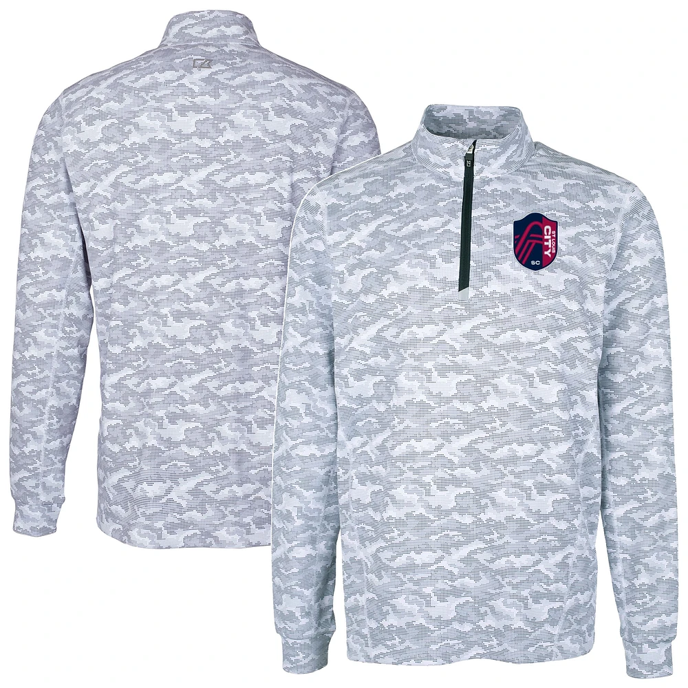 Men's Cutter & Buck Charcoal St. Louis City SC Big Tall Traverse Stretch Eco Camo Print Quarter-Zip Pullover Top