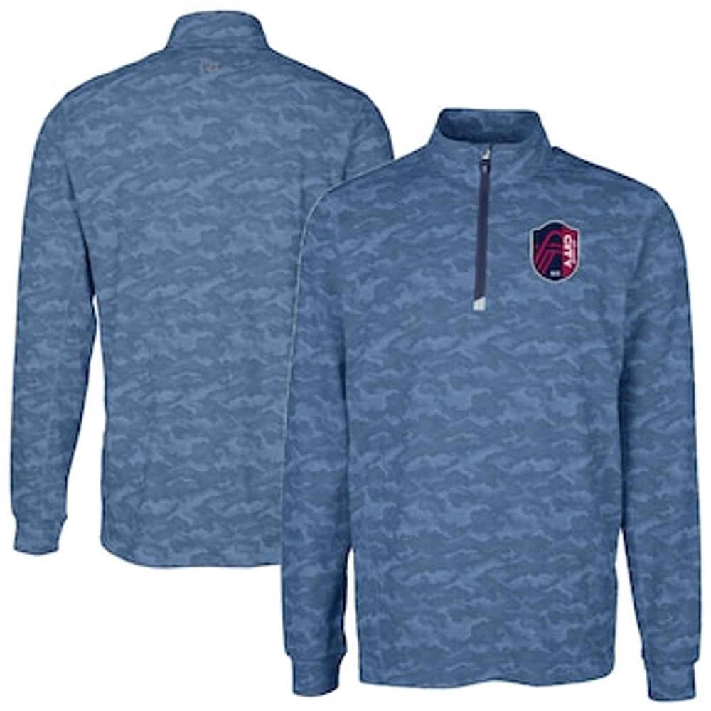 Men's Cutter & Buck Navy St. Louis City SC Big Tall Traverse Stretch Eco Camo Print Quarter-Zip Pullover Top