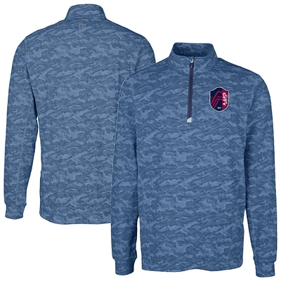 Men's Cutter & Buck Navy St. Louis City SC Big Tall Traverse Stretch Eco Camo Print Quarter-Zip Pullover Top