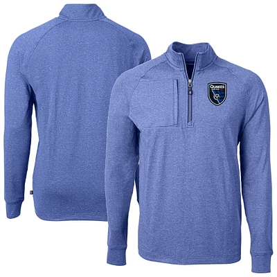 Men's Cutter & Buck Heather San Jose Earthquakes Big Tall Adapt Eco Knit Quarter-Zip Top