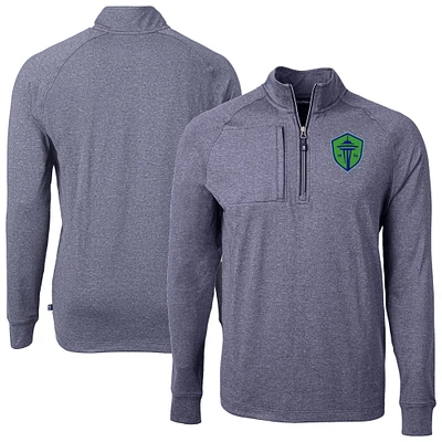 Men's Cutter & Buck Heather Navy Seattle Sounders FC Big Tall Adapt Eco Knit Quarter-Zip Top