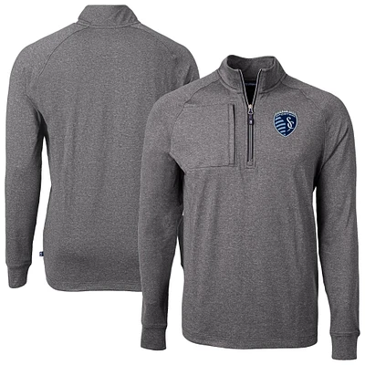 Men's Cutter & Buck Heather Sporting Kansas City Big Tall Adapt Eco Knit Quarter-Zip Top
