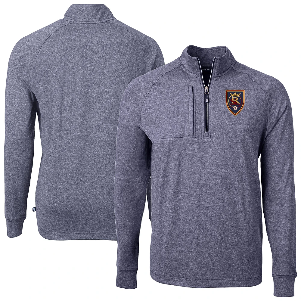 Men's Cutter & Buck Heather Navy Real Salt Lake Big Tall Adapt Eco Knit Quarter-Zip Top