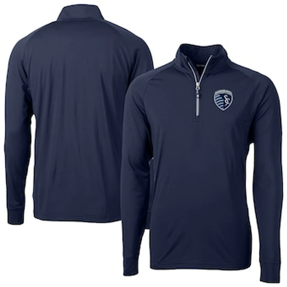 Men's Cutter & Buck Navy Sporting Kansas City Big Tall Adapt Eco Knit Stretch Recycled Quarter-Zip Pullover