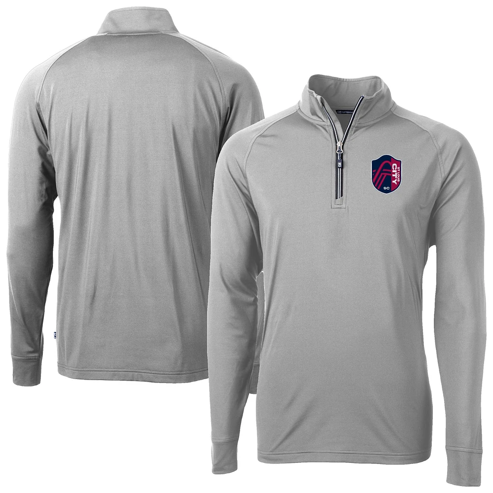 Men's Cutter & Buck Gray St. Louis City SC Big Tall Adapt Eco Knit Stretch Recycled Quarter-Zip Pullover