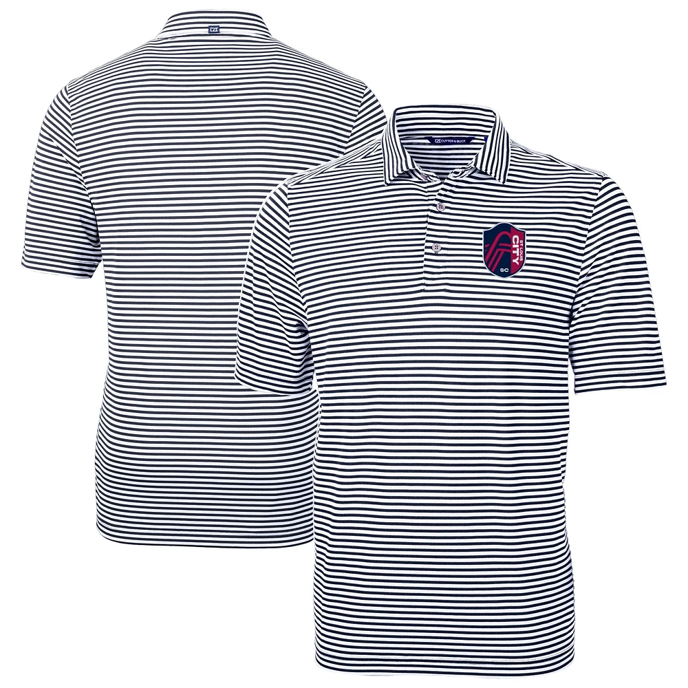 Men's Cutter & Buck Navy St. Louis City SC Big Tall Virtue Eco Pique Stripe Recycled Polo