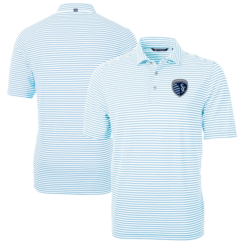 Men's Cutter & Buck Powder Blue Sporting Kansas City Big Tall Virtue Eco Pique Stripe Recycled Polo