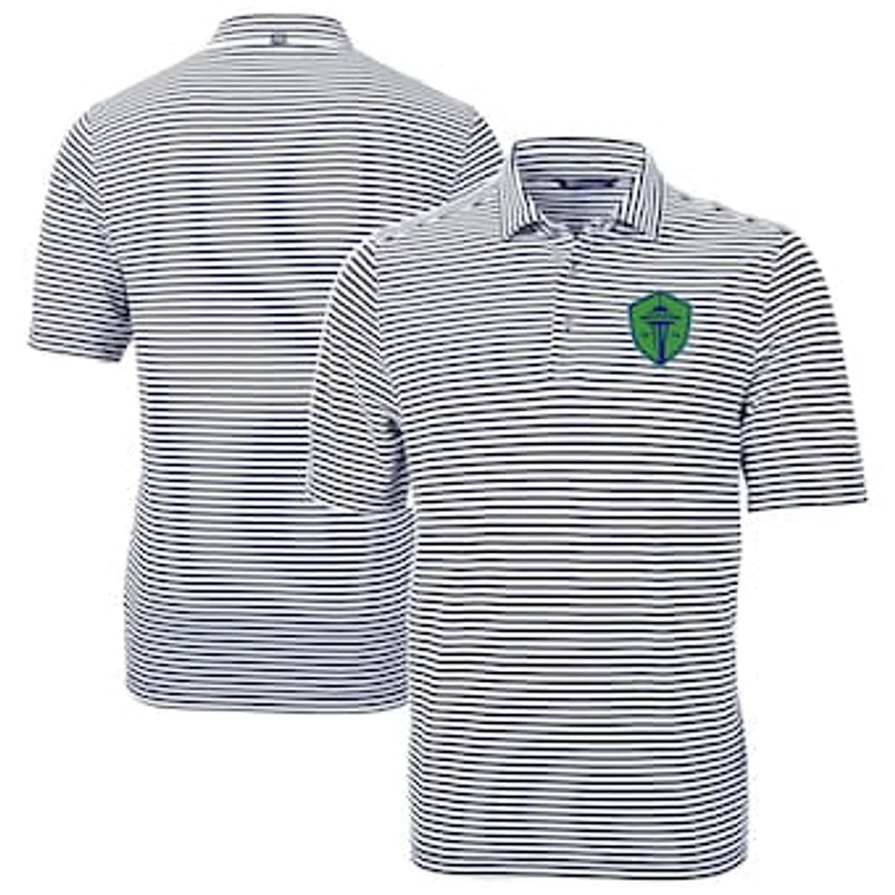Men's Cutter & Buck Navy Seattle Sounders FC Big Tall Virtue Eco Pique Stripe Recycled Polo