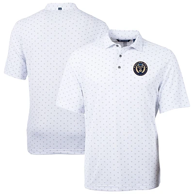 Men's Cutter & Buck White Philadelphia Union Big Tall Virtue Eco Pique Tile Print Recycled Polo