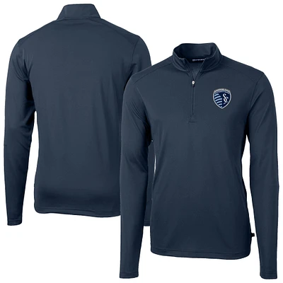 Men's Cutter & Buck Navy Sporting Kansas City Big Tall Virtue Eco Pique Recycled Quarter-Zip Top