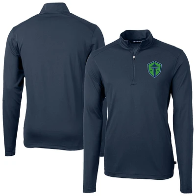 Men's Cutter & Buck Navy Seattle Sounders FC Big Tall Virtue Eco Pique Recycled Quarter-Zip Top