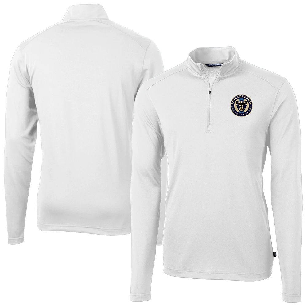 Men's Cutter & Buck White Philadelphia Union Big Tall Virtue Eco Pique Recycled Quarter-Zip Top