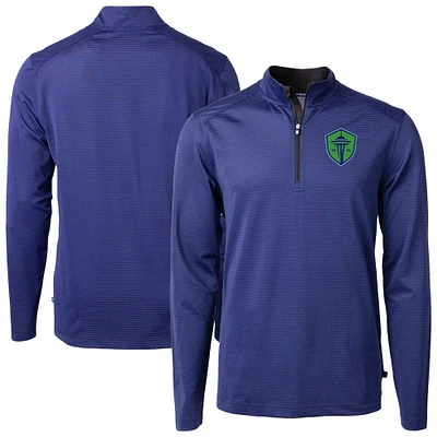 Men's Cutter & Buck Seattle Sounders FC Big Tall Virtue Eco Pique Micro Stripe Recycled Quarter-Zip