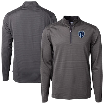 Men's Cutter & Buck Sporting Kansas City Big Tall Virtue Eco Pique Micro Stripe Recycled Quarter-Zip