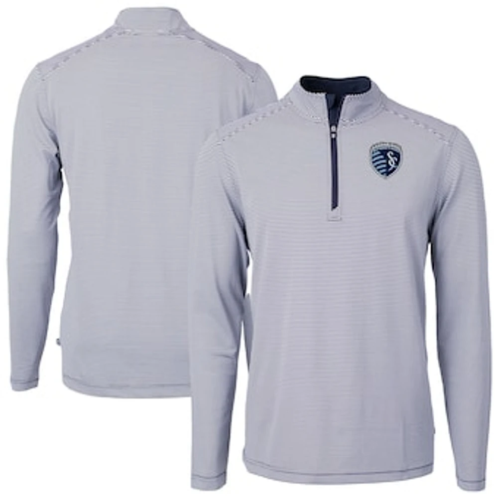 Men's Cutter & Buck Navy Sporting Kansas City Big Tall Virtue Eco Pique Micro Stripe Recycled Quarter-Zip