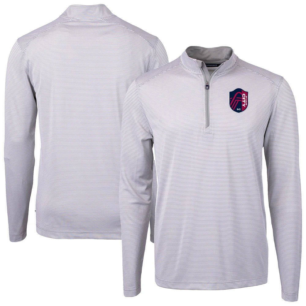 Men's Cutter & Buck Gray St. Louis City SC Big Tall Virtue Eco Pique Micro Stripe Recycled Quarter-Zip