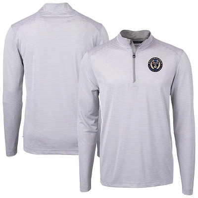 Men's Cutter & Buck Gray Philadelphia Union Big Tall Virtue Eco Pique Micro Stripe Recycled Quarter-Zip