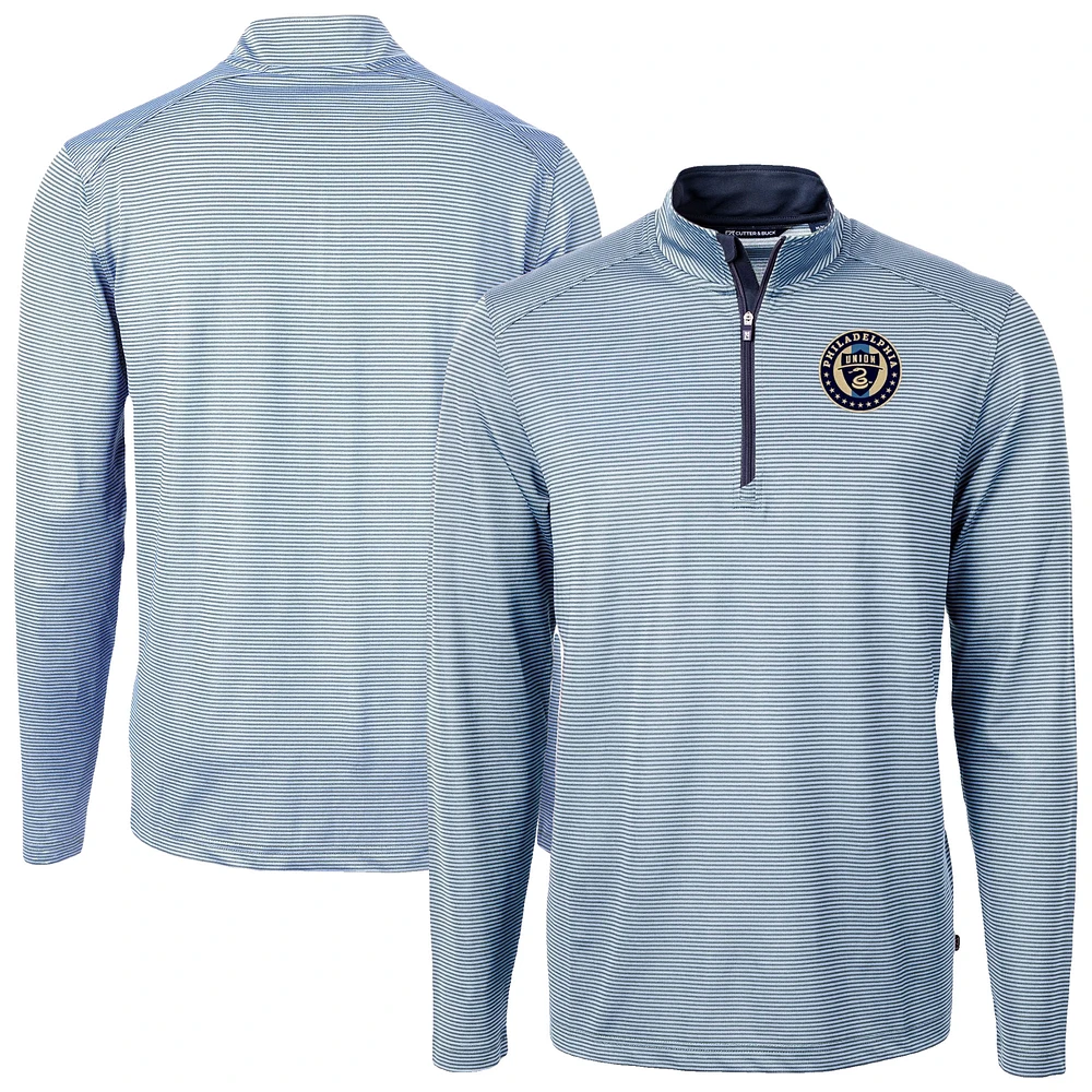 Men's Cutter & Buck Powder Blue Philadelphia Union Big Tall Virtue Eco Pique Micro Stripe Recycled Quarter-Zip
