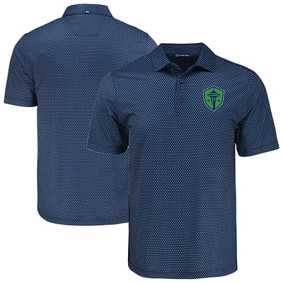Men's Cutter & Buck Navy Seattle Sounders FC Big Tall Pike Eco Shadow Check Print Recycled Polo