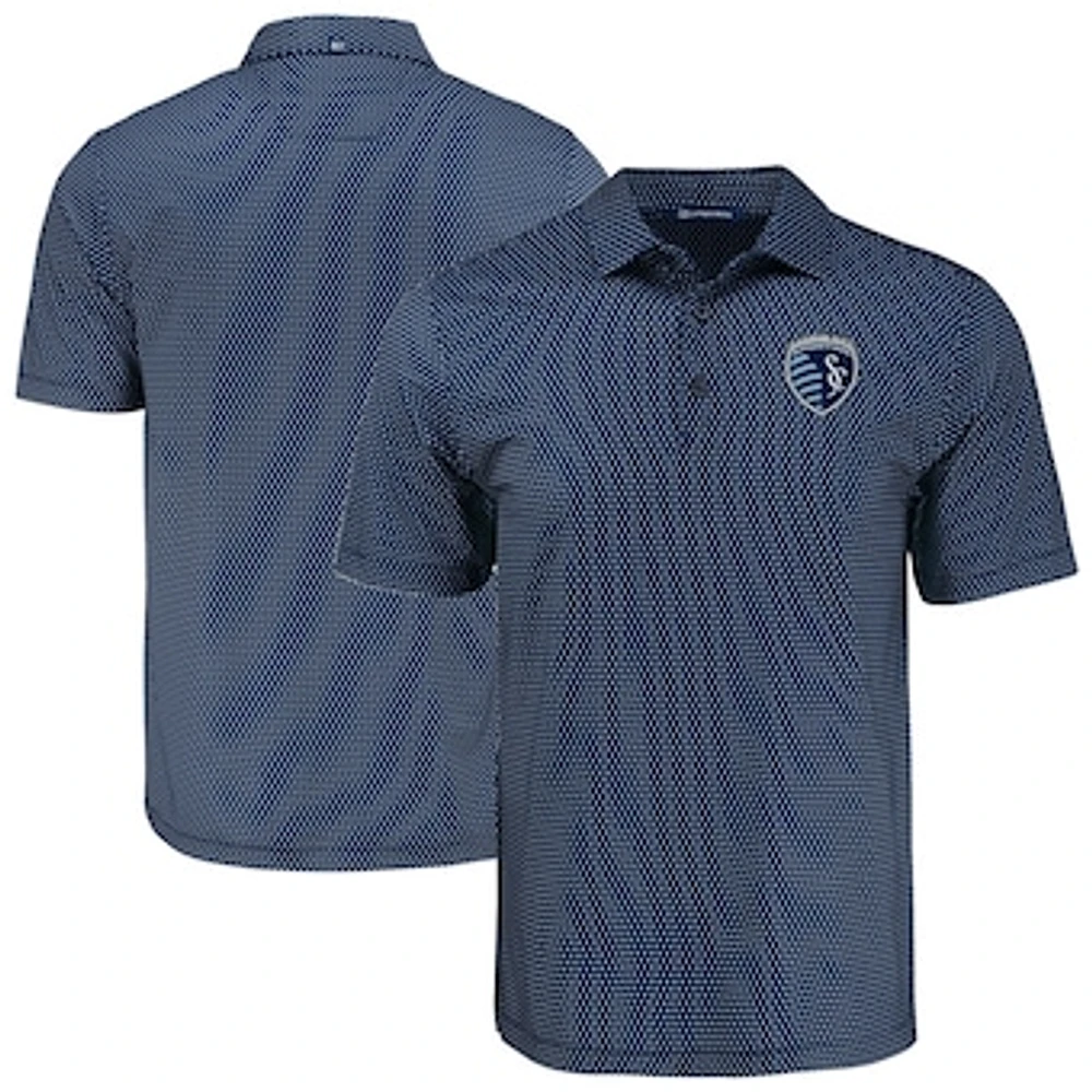 Men's Cutter & Buck Navy Sporting Kansas City Big Tall Pike Eco Shadow Check Print Recycled Polo
