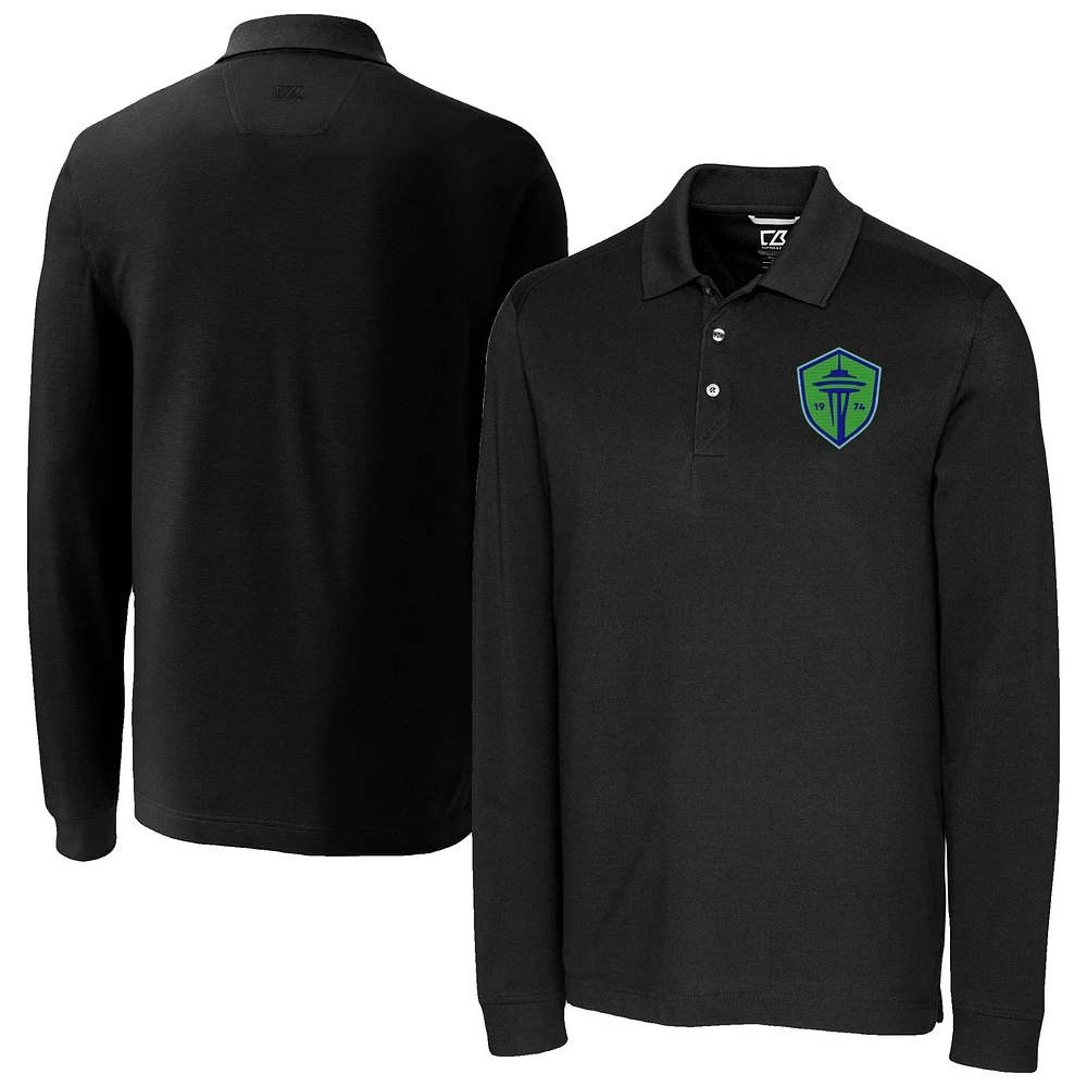 Men's Cutter & Buck Seattle Sounders FC Big Tall Advantage Eco Tri-Blend Pique Long Sleeve Polo