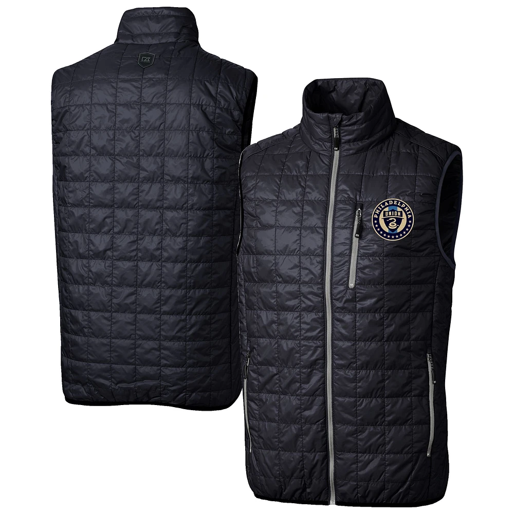 Men's Cutter & Buck Navy Philadelphia Union Big Tall Rainier PrimaLoft Eco Insulated Full-Zip Puffer Vest