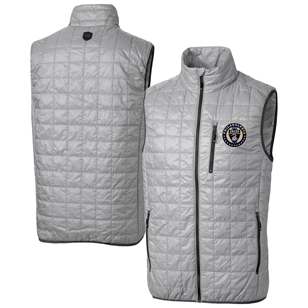 Men's Cutter & Buck Gray Philadelphia Union Big Tall Rainier PrimaLoft Eco Insulated Full-Zip Puffer Vest