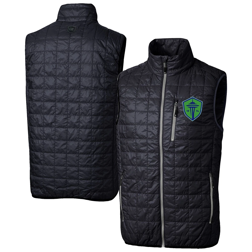 Men's Cutter & Buck Navy Seattle Sounders FC Big Tall Rainier PrimaLoft Eco Insulated Full-Zip Puffer Vest