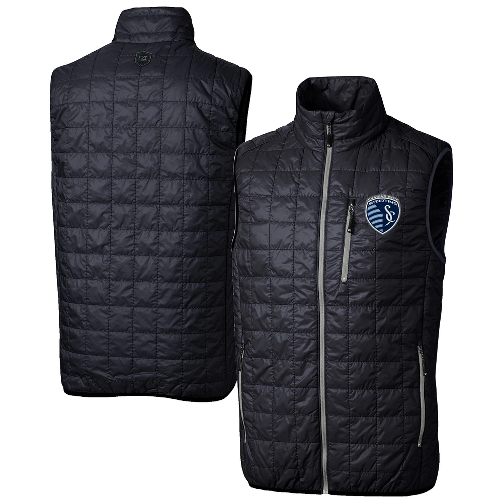 Men's Cutter & Buck Navy Sporting Kansas City Big Tall Rainier PrimaLoft Eco Insulated Full-Zip Puffer Vest