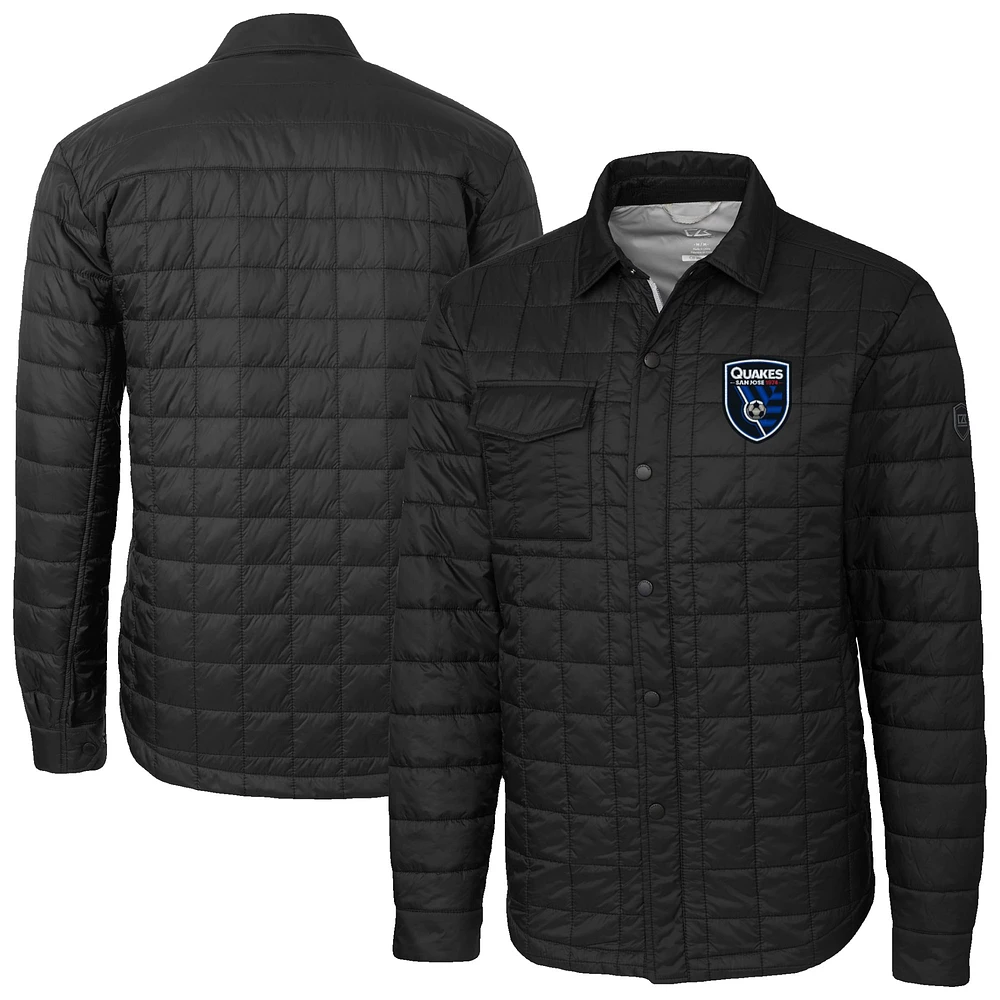 Men's Cutter & Buck Black San Jose Earthquakes Big Tall Rainier PrimaLoft Eco Insulated Full-Snap Quilted Shirt Jacket