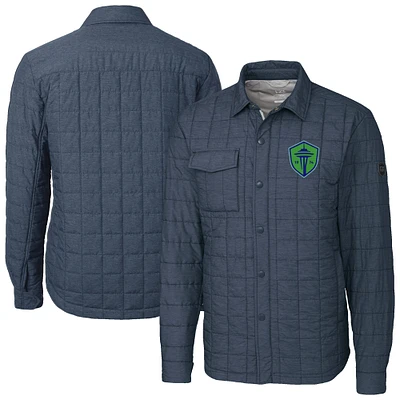 Men's Cutter & Buck Anthracite Seattle Sounders FC Big Tall Rainier PrimaLoft Eco Insulated Full-Snap Quilted Shirt Jacket