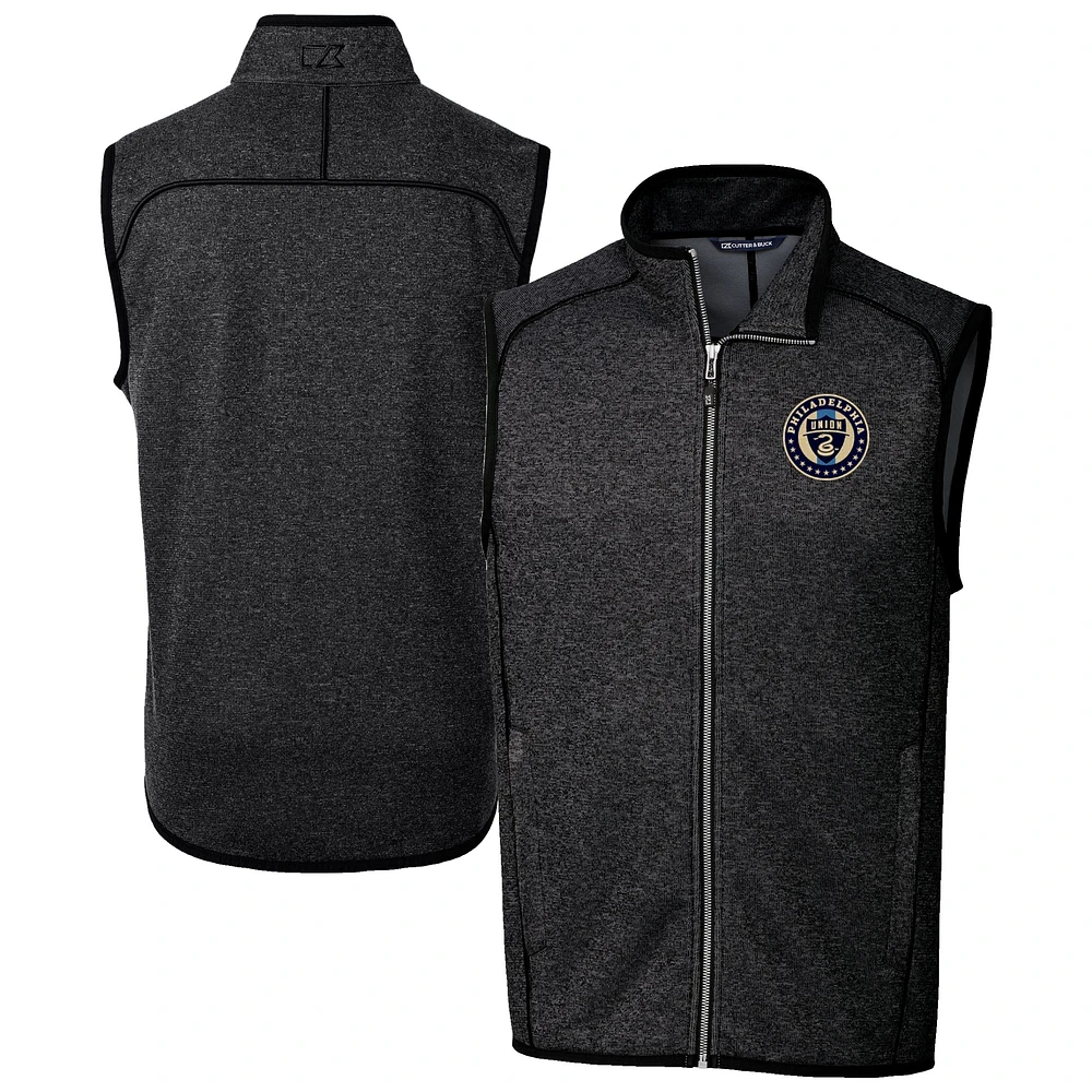Men's Cutter & Buck Heather Charcoal Philadelphia Union Big Tall Mainsail Sweater-Knit Full-Zip Vest