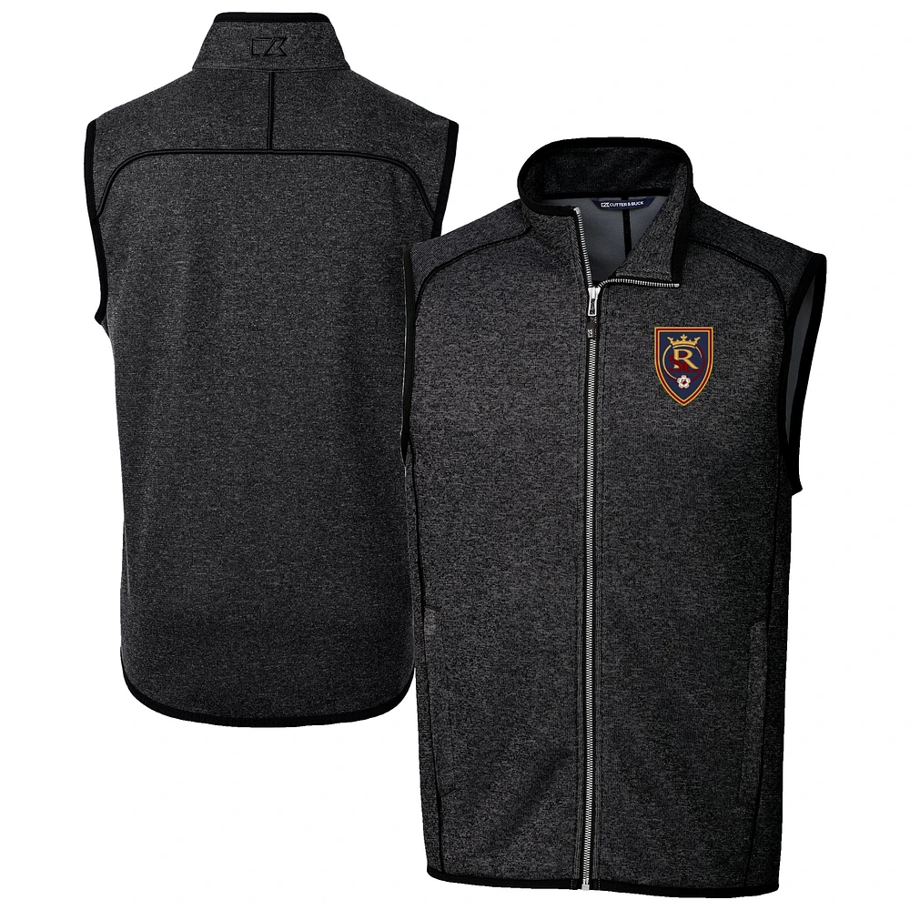 Men's Cutter & Buck Heather Charcoal Real Salt Lake Big Tall Mainsail Sweater-Knit Full-Zip Vest