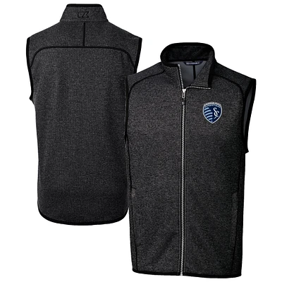 Men's Cutter & Buck Heather Charcoal Sporting Kansas City Big Tall Mainsail Sweater-Knit Full-Zip Vest