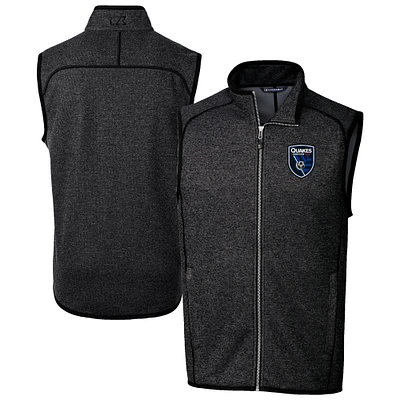 Men's Cutter & Buck Heather Charcoal San Jose Earthquakes Big Tall Mainsail Sweater-Knit Full-Zip Vest