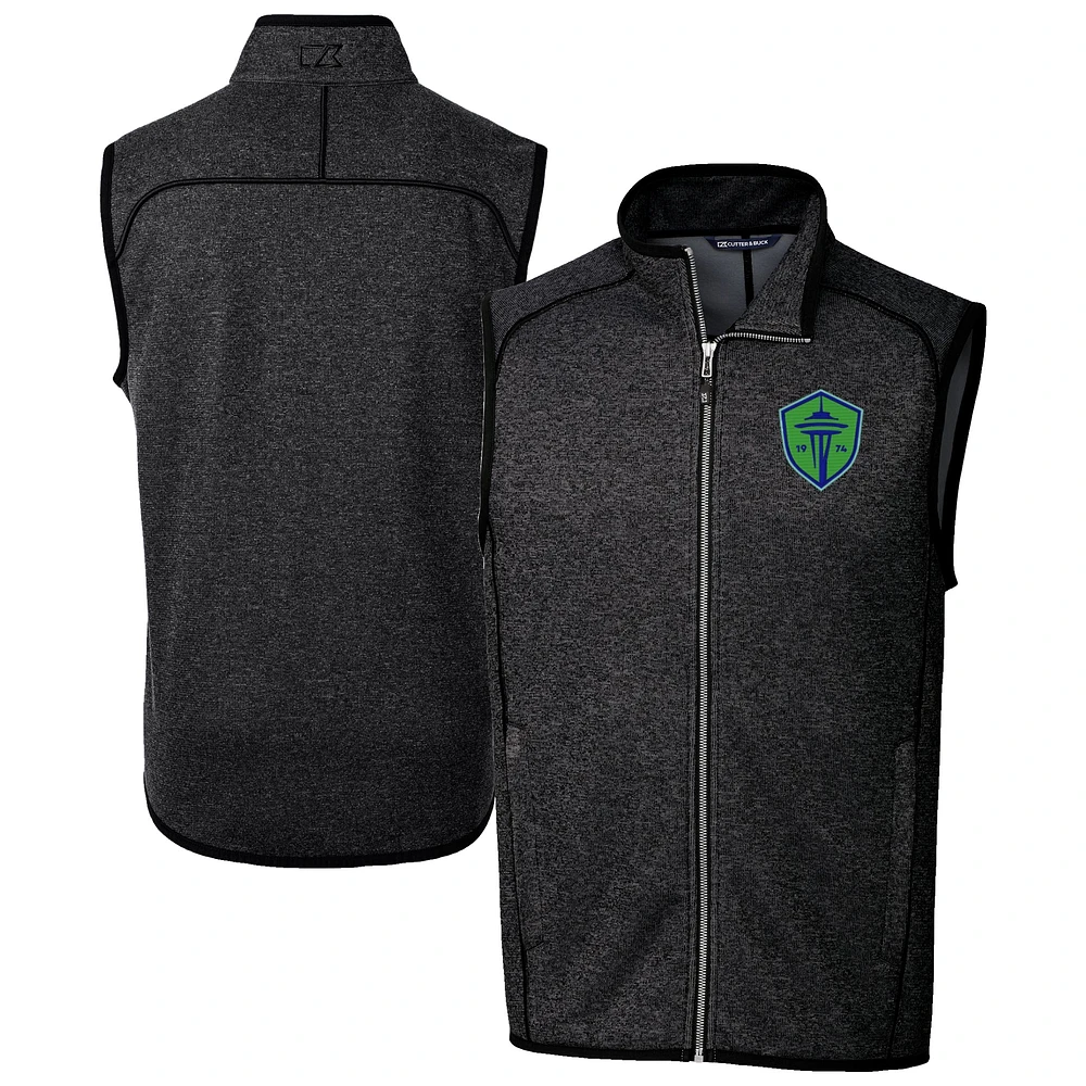 Men's Cutter & Buck Heather Charcoal Seattle Sounders FC Big Tall Mainsail Sweater-Knit Full-Zip Vest