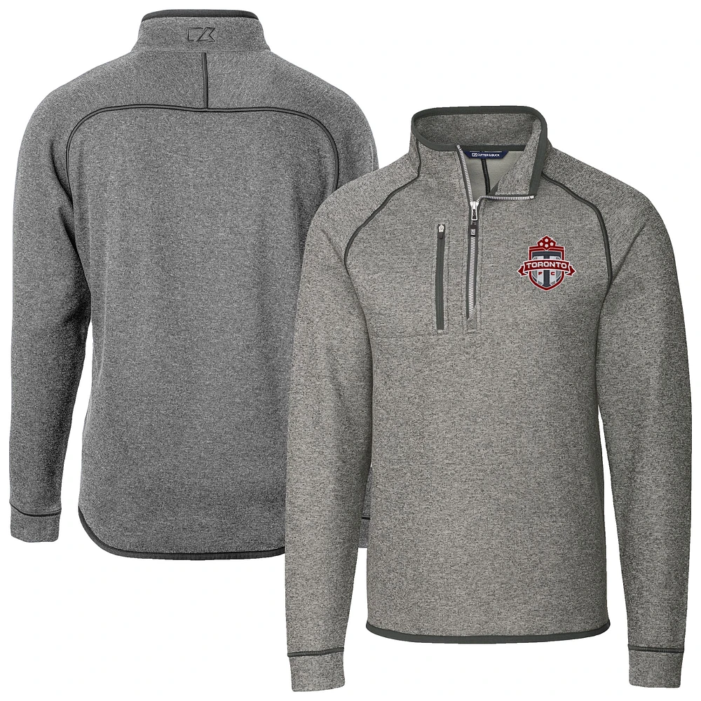 Men's Cutter & Buck Heather Gray Toronto FC Big Tall Mainsail Sweater-Knit Half-Zip Pullover Top