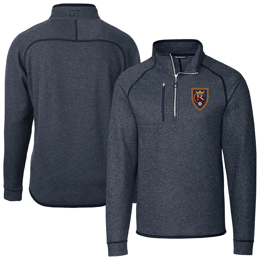 Men's Cutter & Buck Heather Navy Real Salt Lake Big Tall Mainsail Sweater-Knit Half-Zip Pullover Top