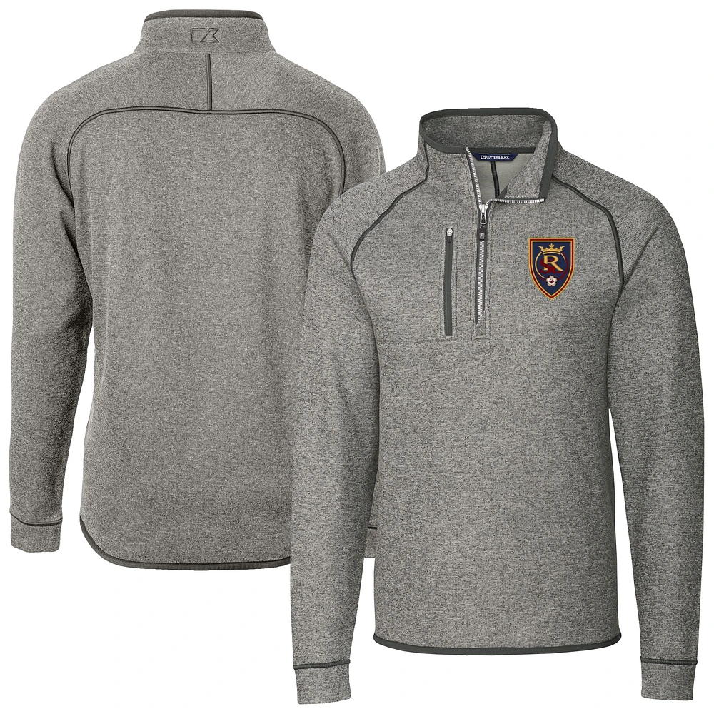 Men's Cutter & Buck Heather Gray Real Salt Lake Big Tall Mainsail Sweater-Knit Half-Zip Pullover Top