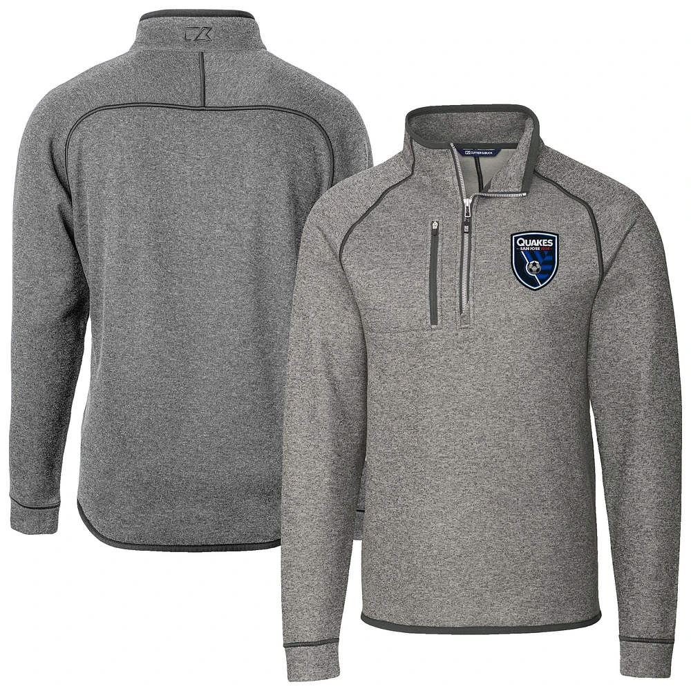 Men's Cutter & Buck Heather Gray San Jose Earthquakes Big Tall Mainsail Sweater-Knit Half-Zip Pullover Top